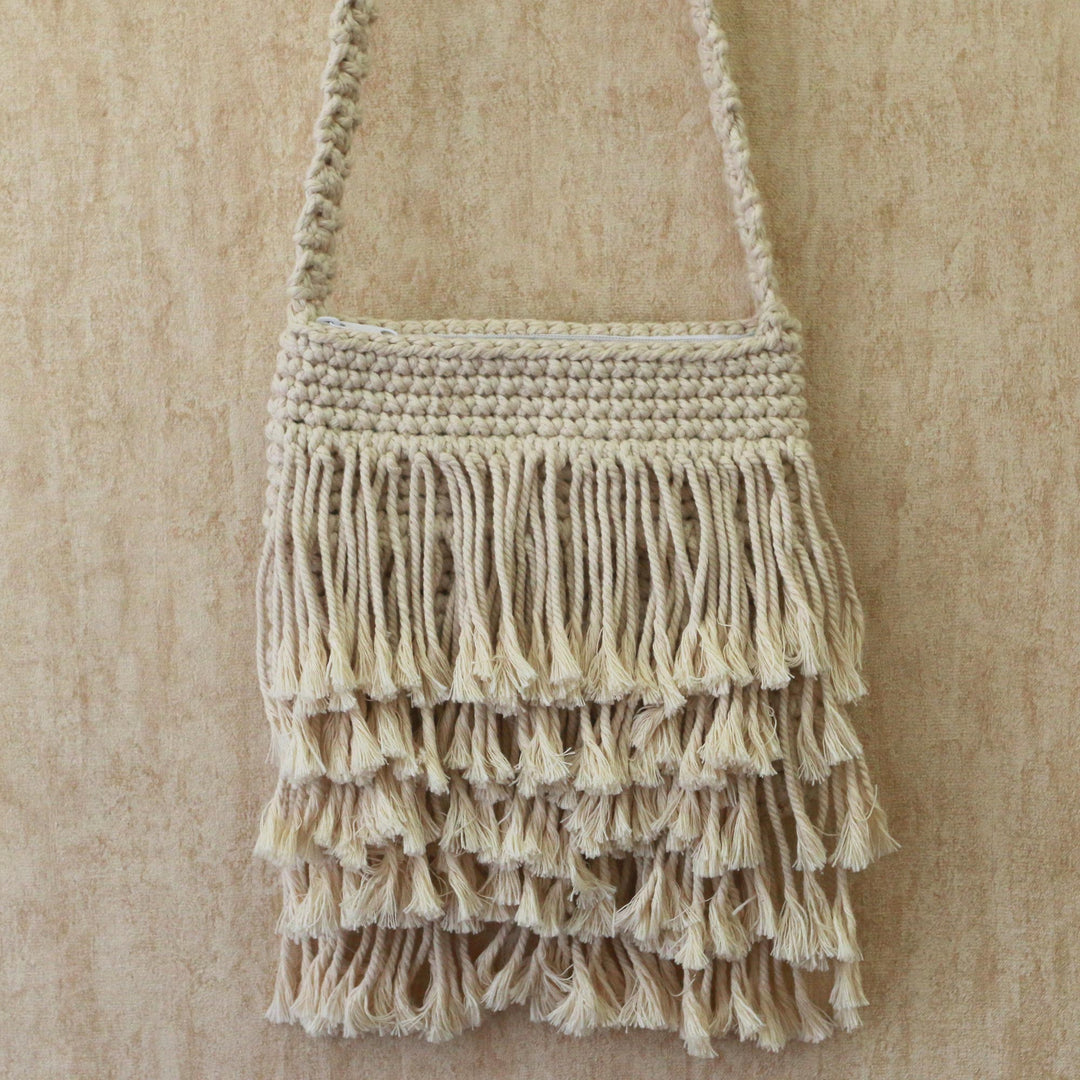 Hand-Knotted Cotton Sling with Fringes from Bali - Malang Majesty