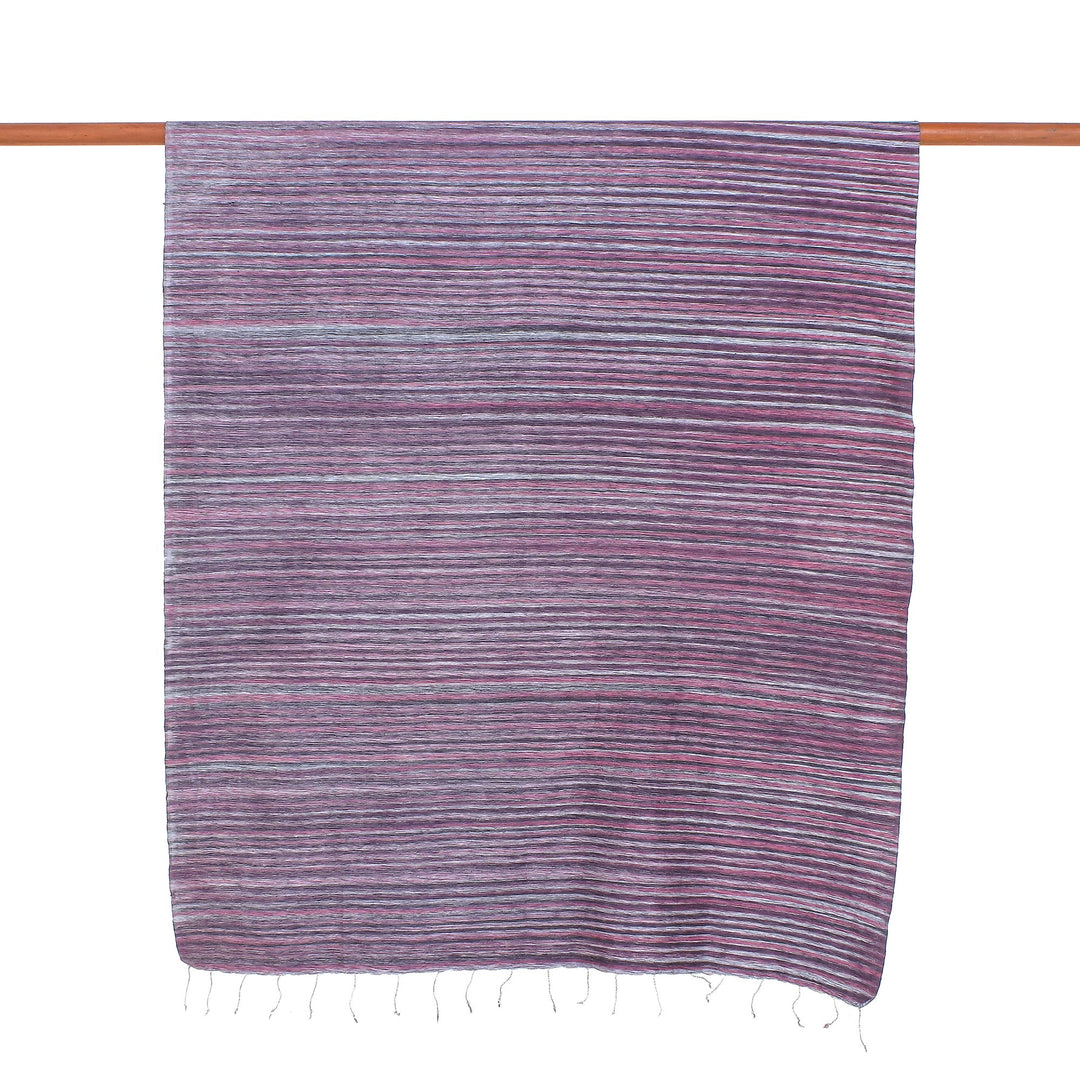 Striped Silk and Cotton Blend Shawl in Pink from Thailand - Gorgeous Stripes in Pink