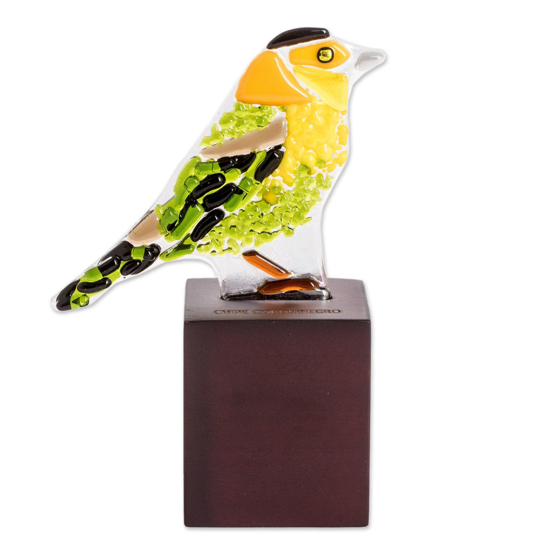 Art Glass Sculpture of a Wilson's Warbler from El Salvador - Wilson's Warbler