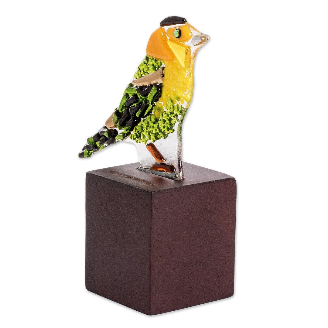 Art Glass Sculpture of a Wilson's Warbler from El Salvador - Wilson's Warbler