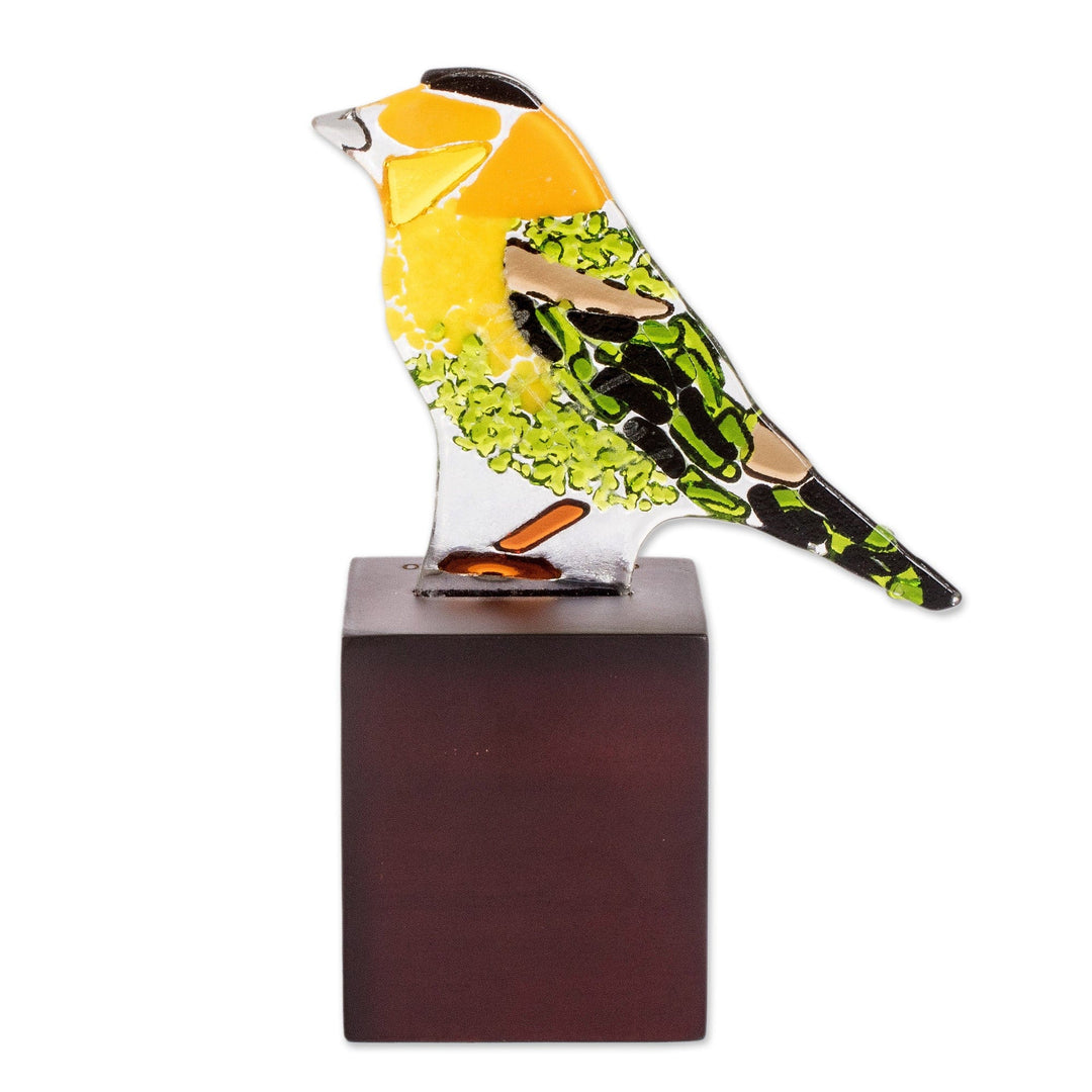 Art Glass Sculpture of a Wilson's Warbler from El Salvador - Wilson's Warbler