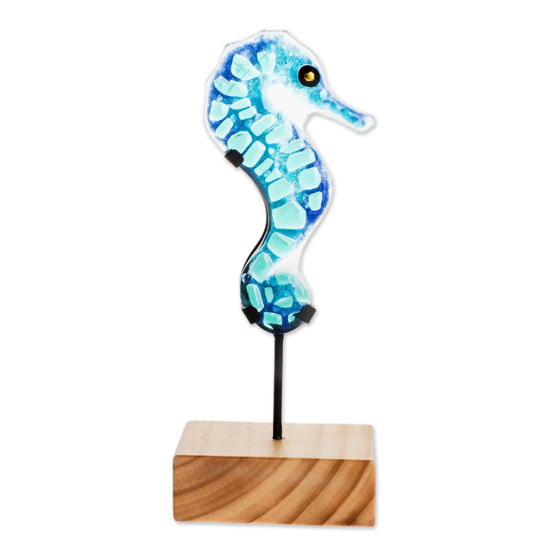 Art Glass Seahorse Sculpture from El Salvador - Blue Seahorse