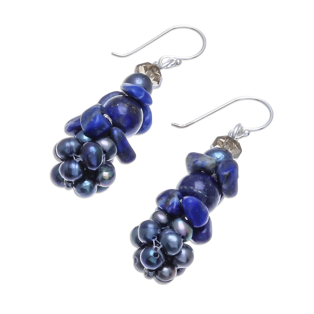 Lapis Lazuli and Cultured Pearl Cluster Earrings - Heaven's Gift