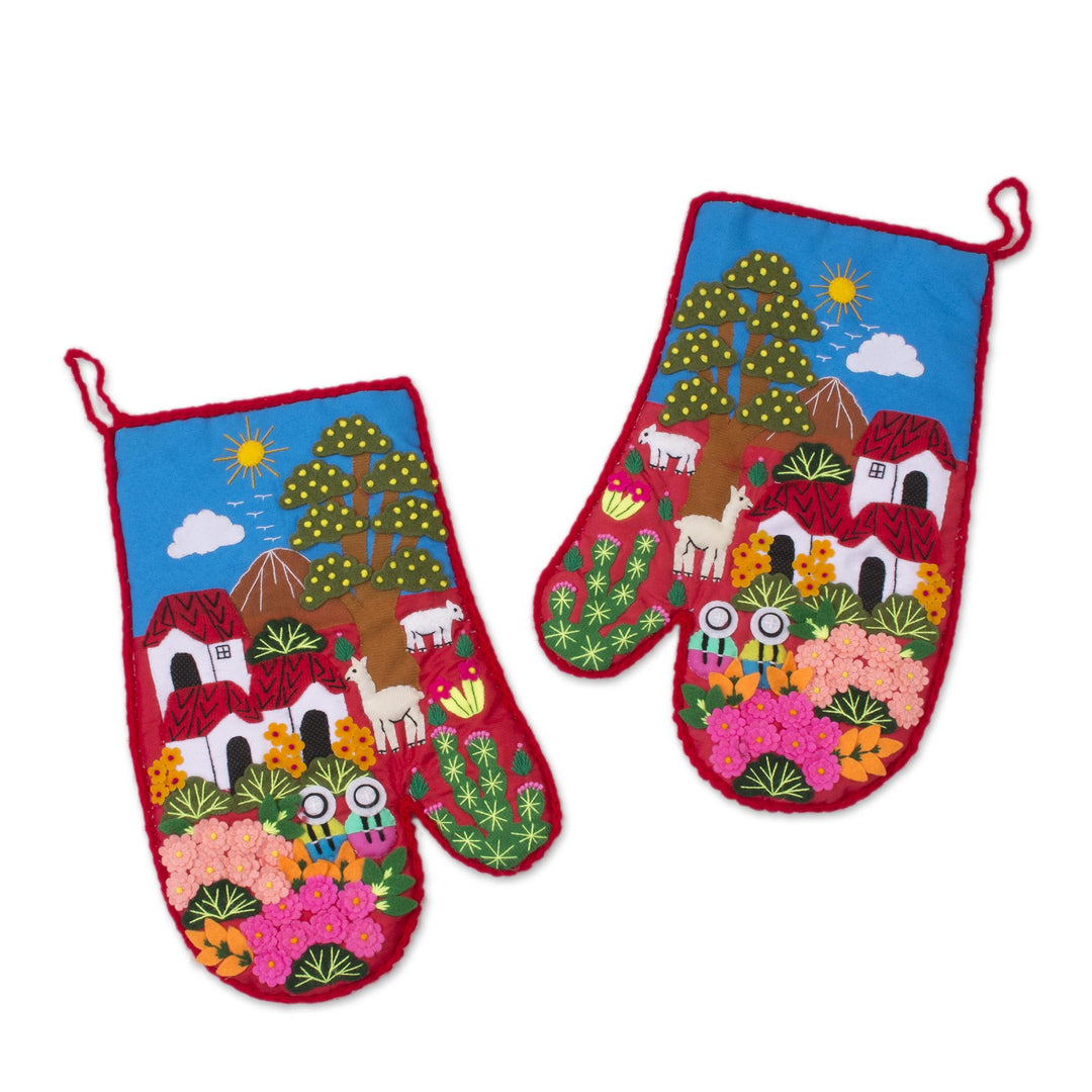 Patchwork Cotton Blend Decorative Oven Mitts (Pair) - Andean Nature