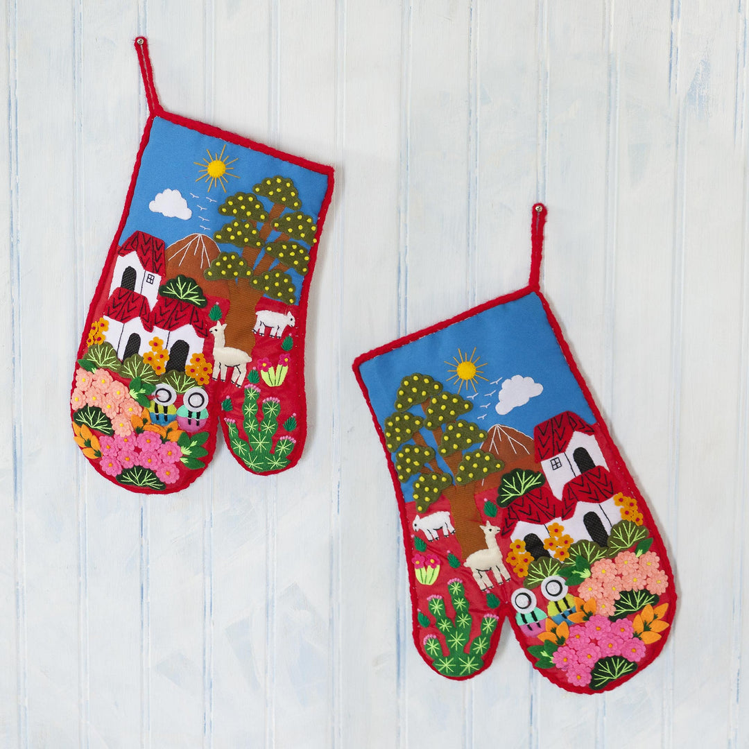 Patchwork Cotton Blend Decorative Oven Mitts (Pair) - Andean Nature