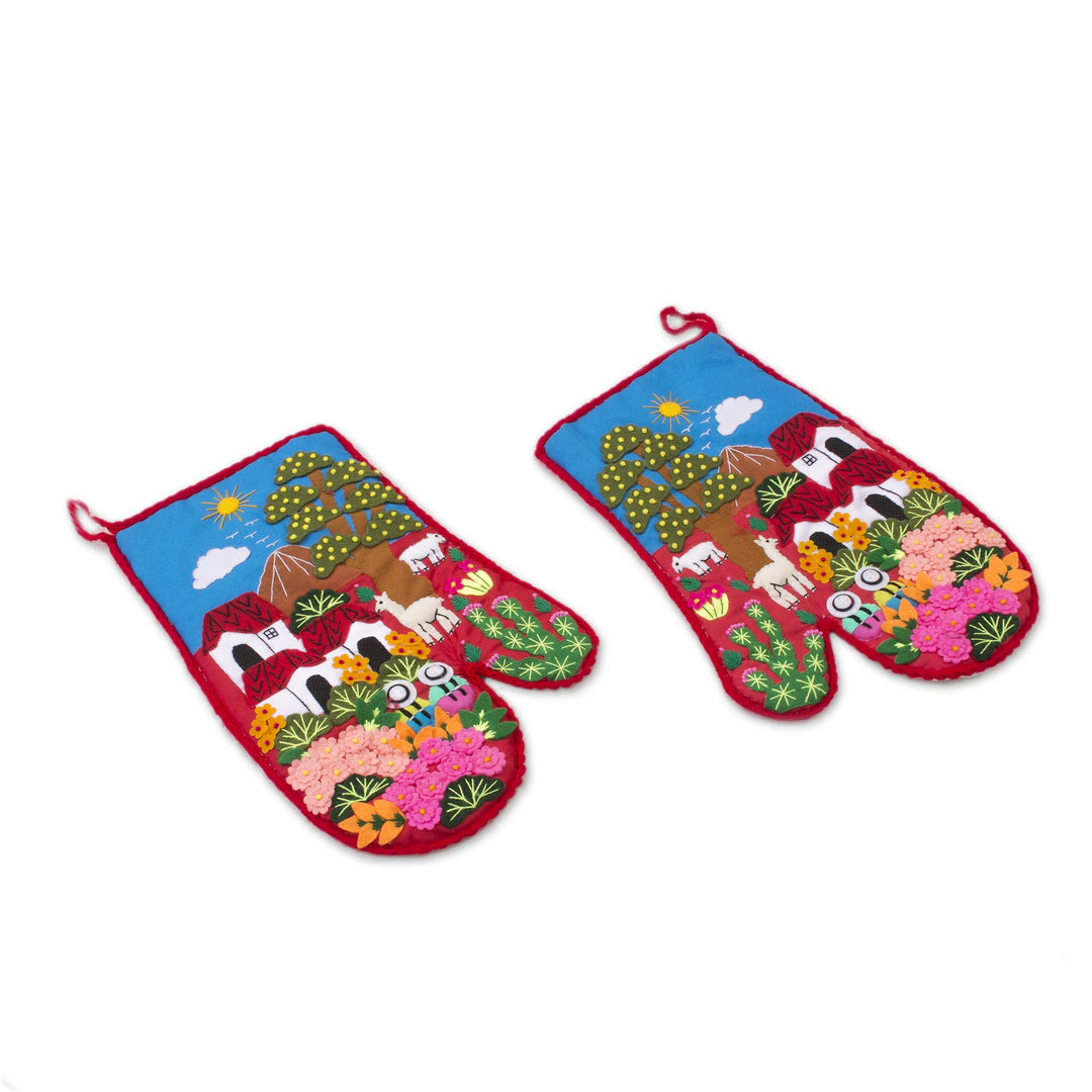 Patchwork Cotton Blend Decorative Oven Mitts (Pair) - Andean Nature