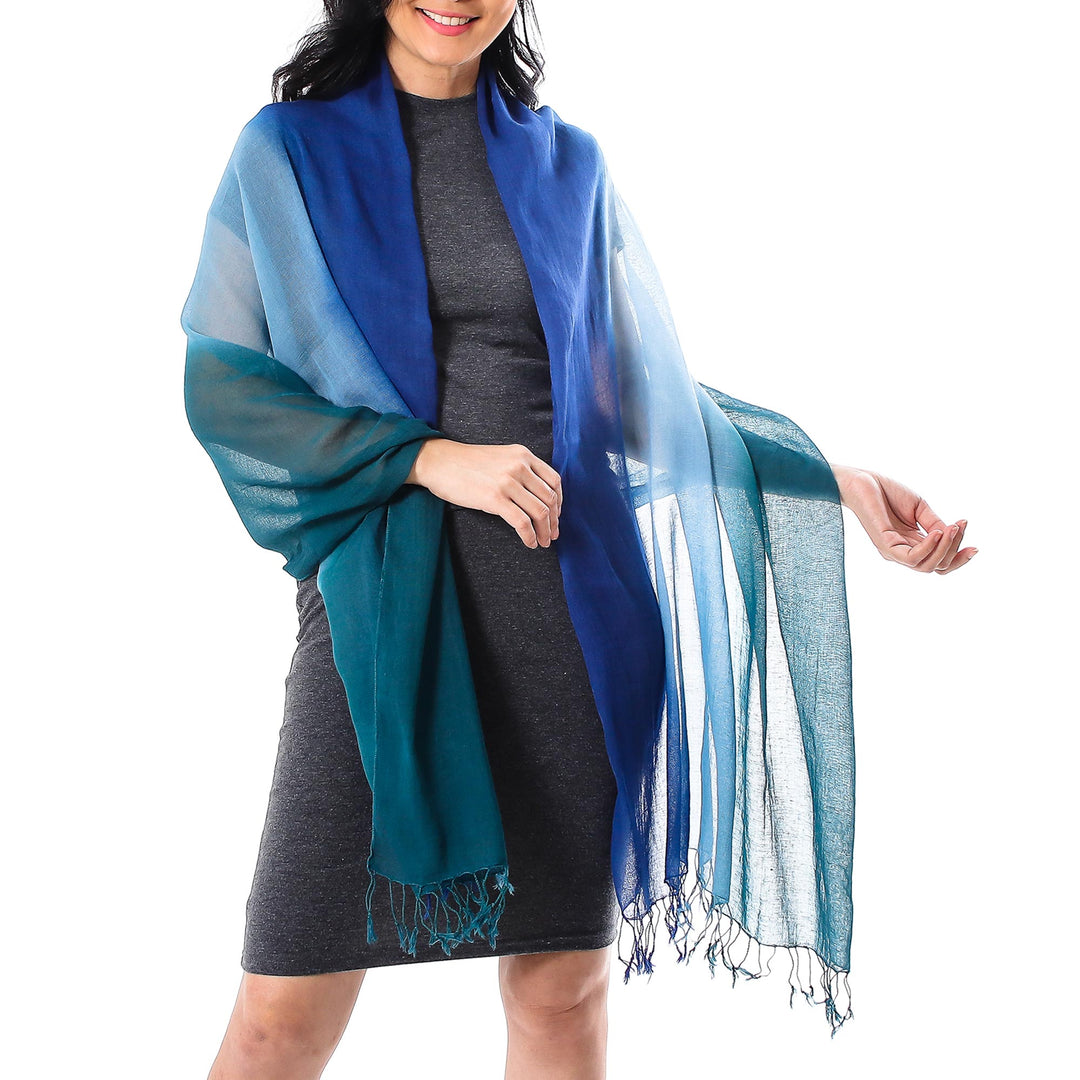 Ombre Cotton Shawl in Blue from Thailand - Cool Night