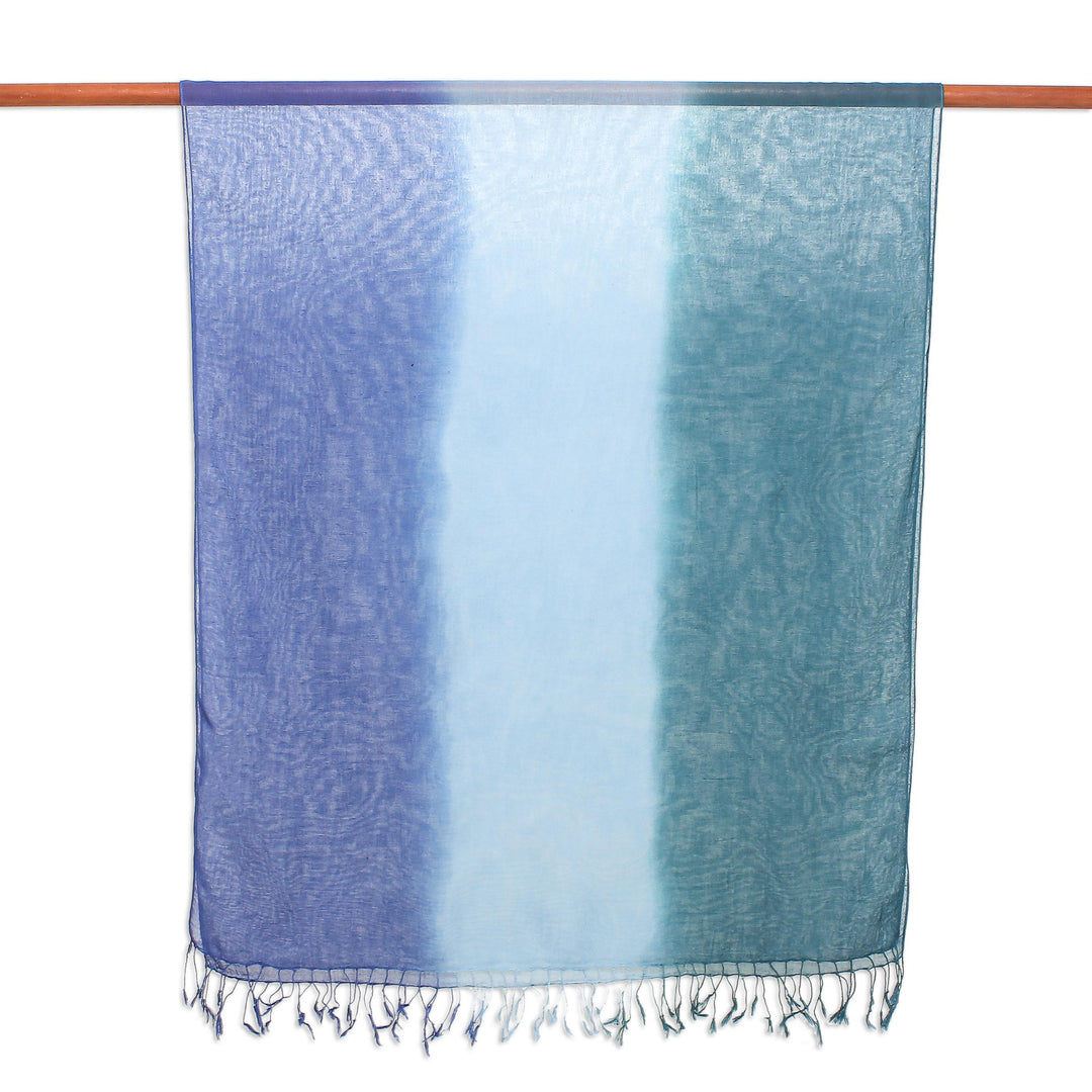 Ombre Cotton Shawl in Blue from Thailand - Cool Night