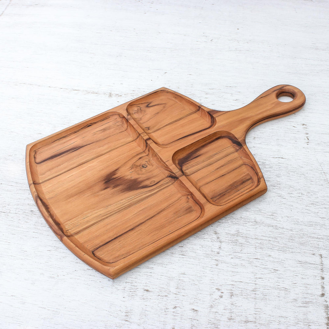 Sectioned Teak Wood Tray Crafted in Thailand - Delightful Portion
