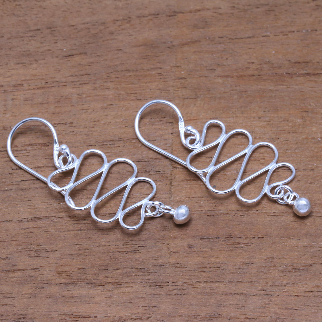 Wavy Sterling Silver Dangle Earrings Crafted in Bali - Bali Current