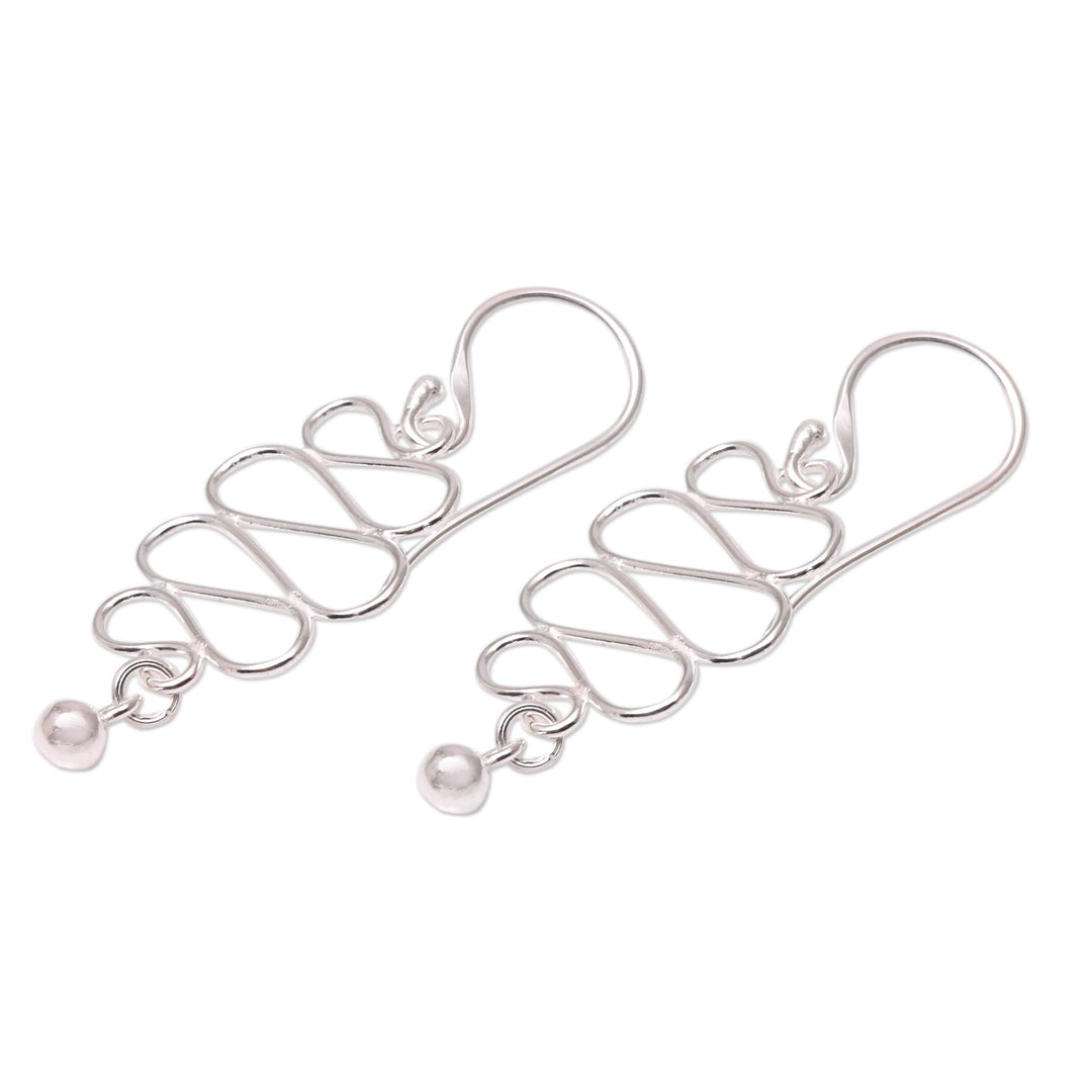 Wavy Sterling Silver Dangle Earrings Crafted in Bali - Bali Current