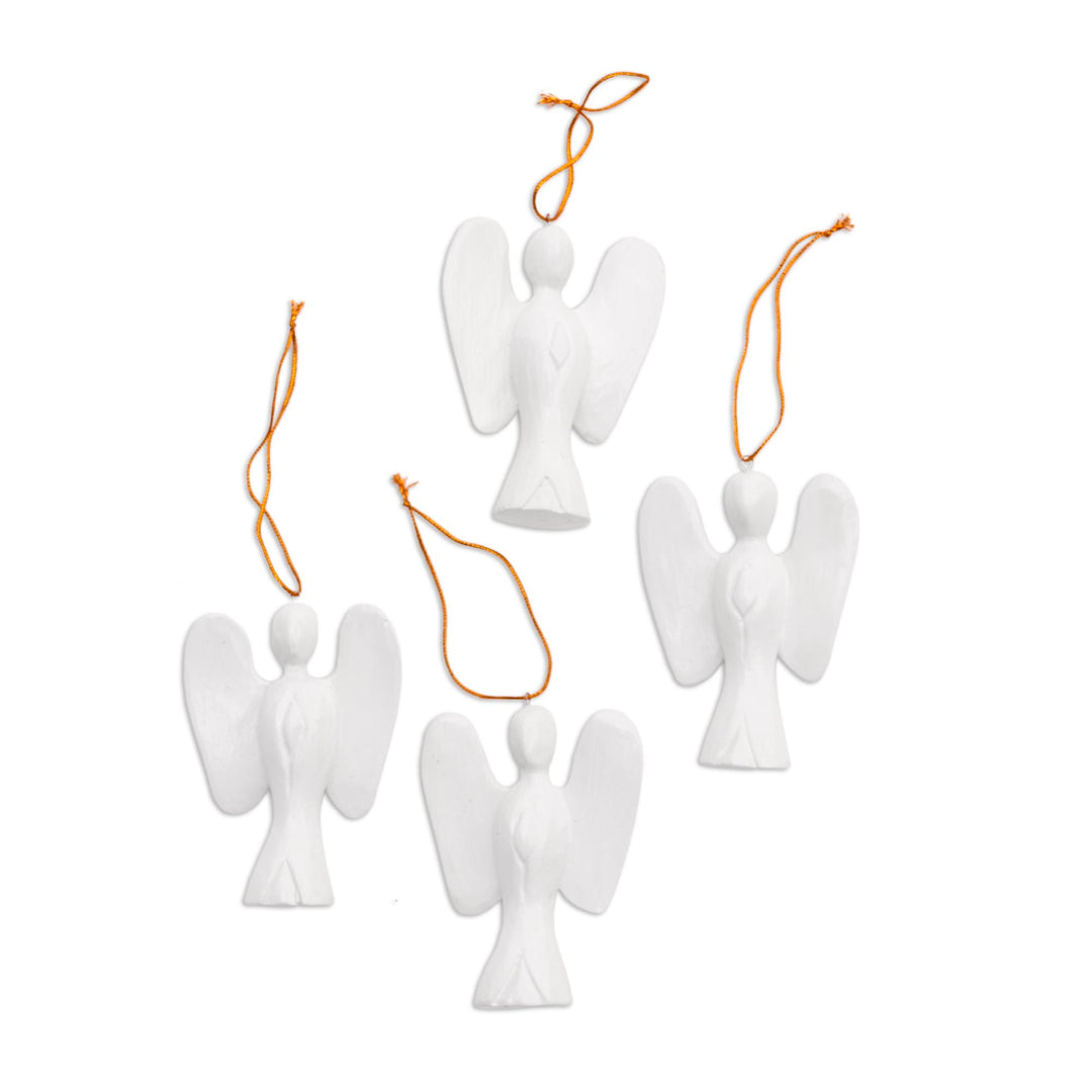 White Wood Angel Ornaments from Bali (Set of 4) - Silent Angels
