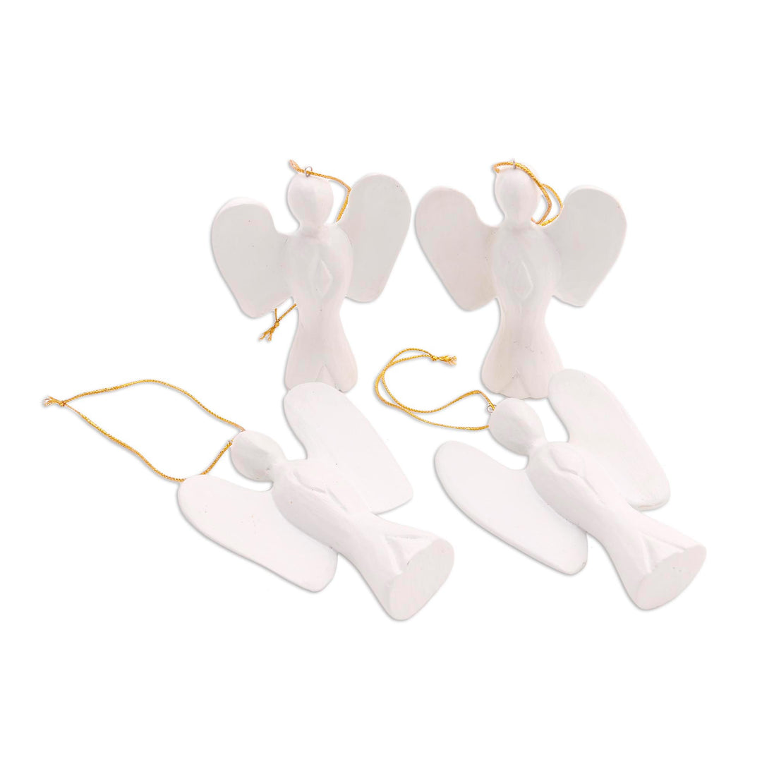 White Wood Angel Ornaments from Bali (Set of 4) - Silent Angels