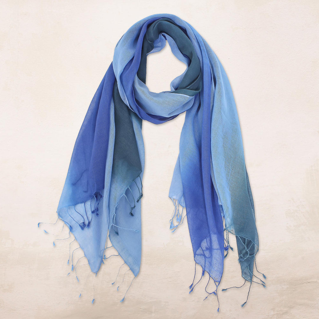 Cotton Wrap Scarves in Blue from Thailand (Pair) - Delightful Breeze in Blue