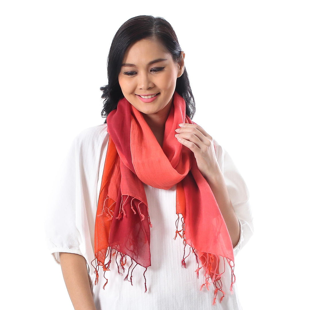 Cotton Wrap Scarves in Red Pink and Orange (Pair) - Delightful Breeze in Red
