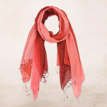 Cotton Wrap Scarves in Red Pink and Orange (Pair) - Delightful Breeze in Red