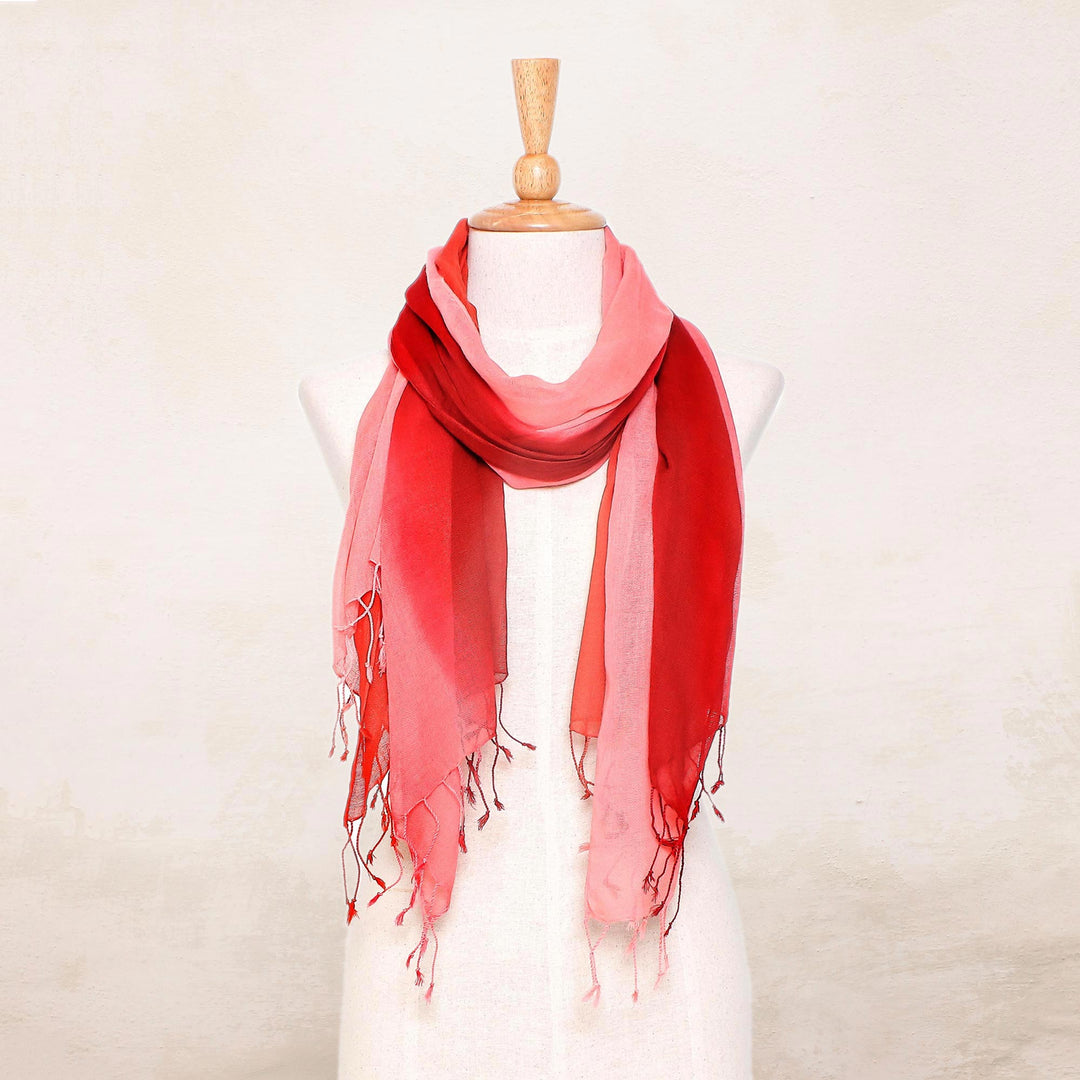 Cotton Wrap Scarves in Red Pink and Orange (Pair) - Delightful Breeze in Red