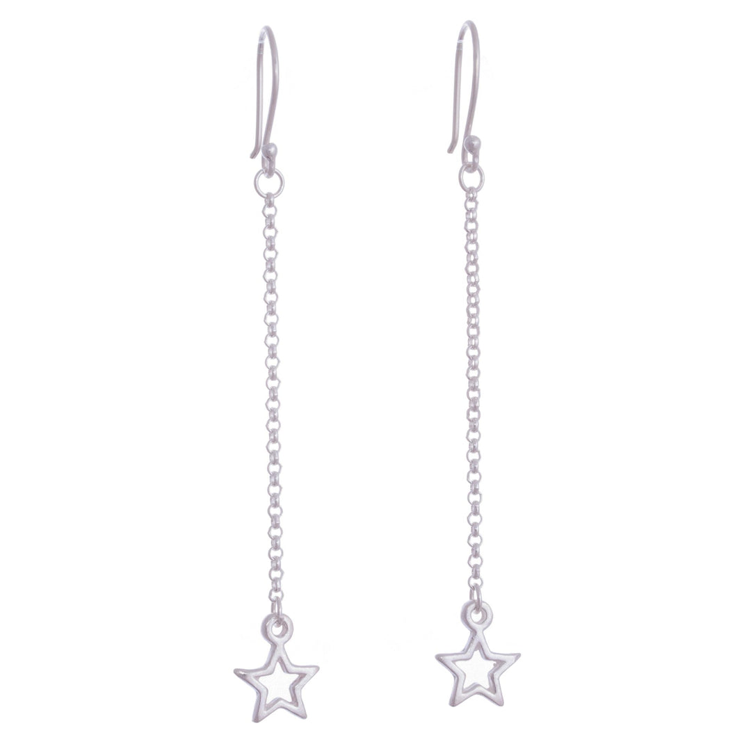 Sterling Silver Star Dangle Earrings from Bali - Star Space