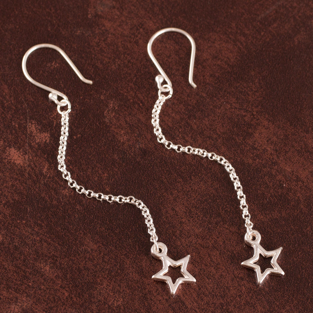 Sterling Silver Star Dangle Earrings from Bali - Star Space