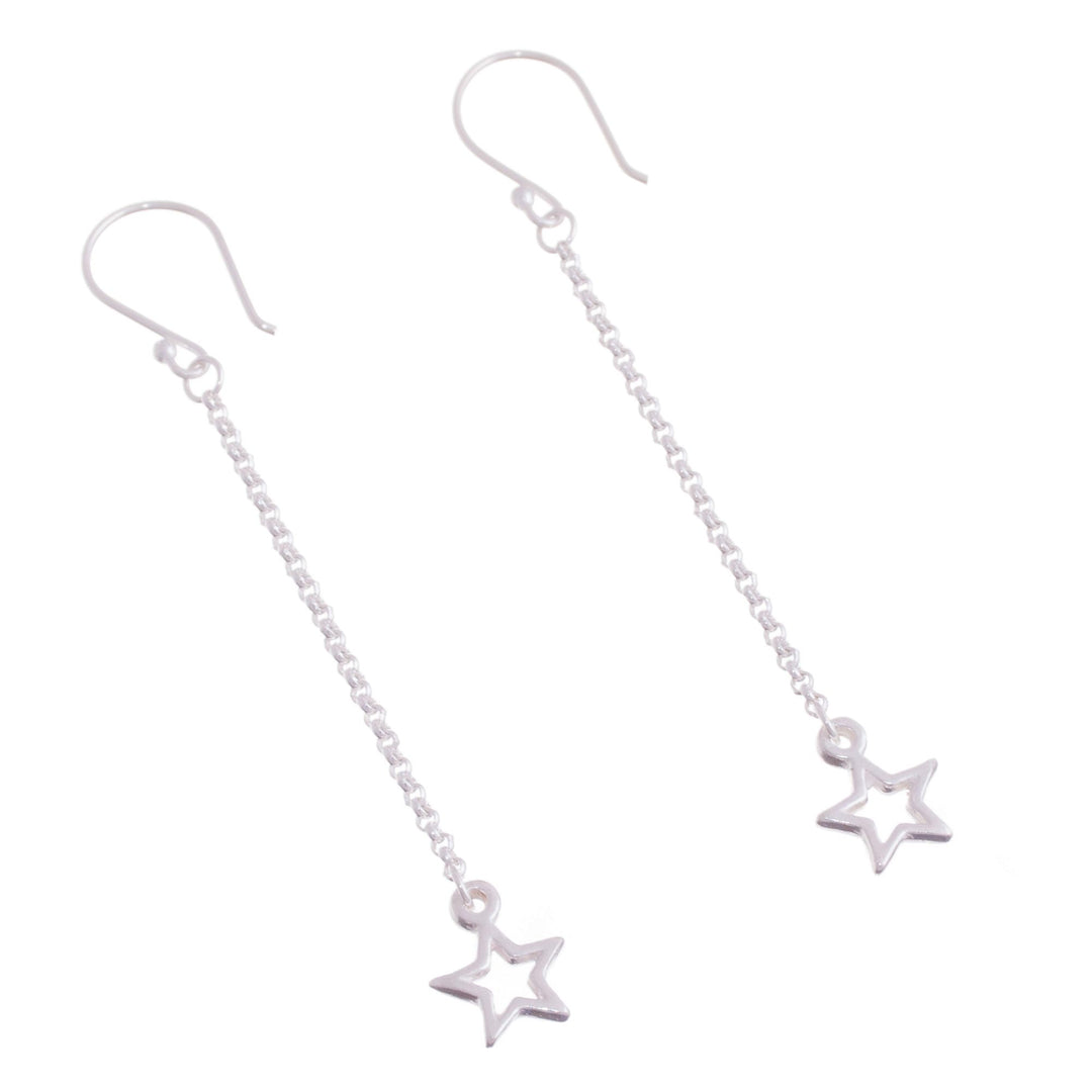 Sterling Silver Star Dangle Earrings from Bali - Star Space