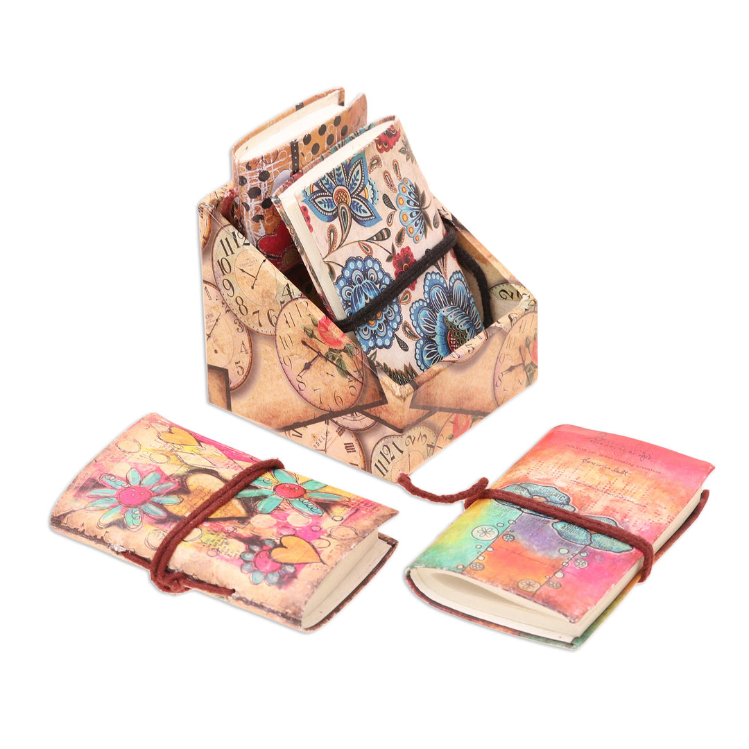 Floral Motif Paper Journals from India (Set of 4) - Daily Notes