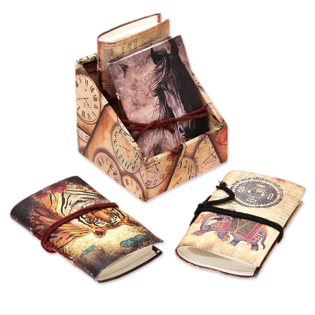 Animal-Themed Cotton Journals from India (Set of 4) - Timeless Animals
