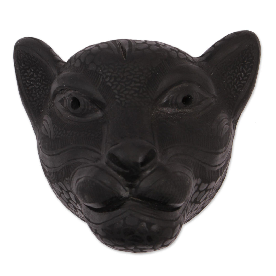 Handmade Black Ceramic Jaguar Mask from Mexico - Dark Jaguar