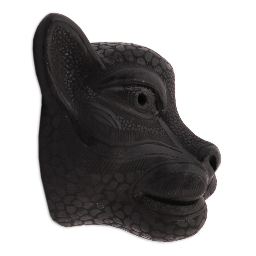 Handmade Black Ceramic Jaguar Mask from Mexico - Dark Jaguar