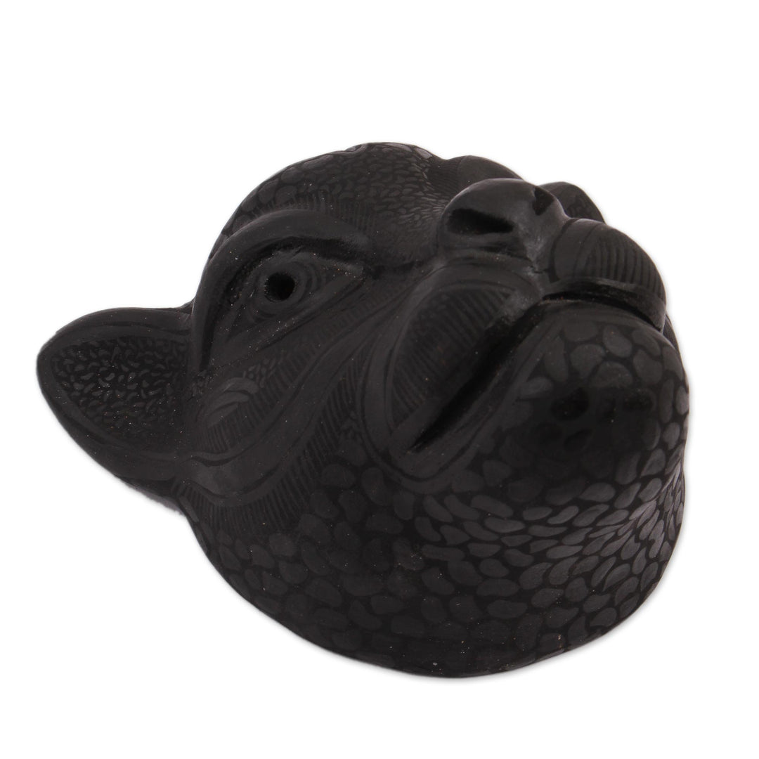 Handmade Black Ceramic Jaguar Mask from Mexico - Dark Jaguar
