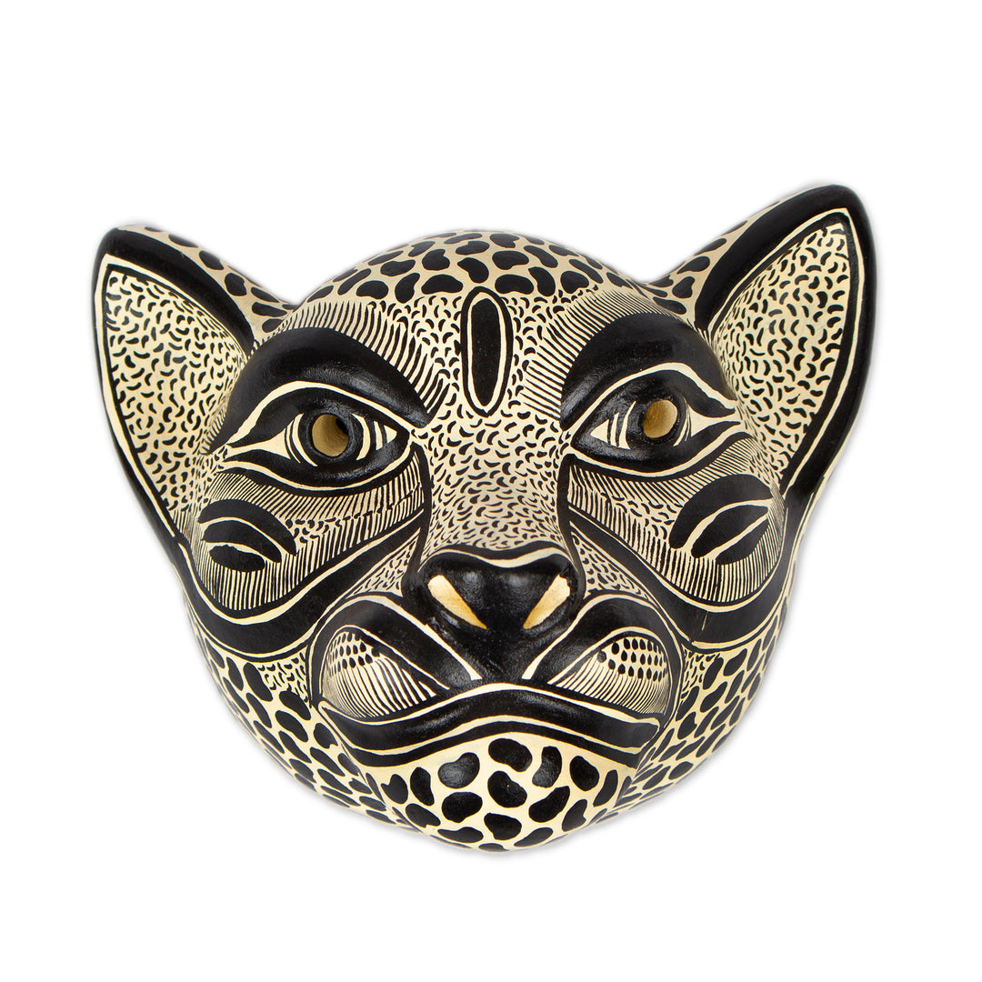 Ceramic Jaguar Mask in Buff from Mexico - Jaguar Beauty