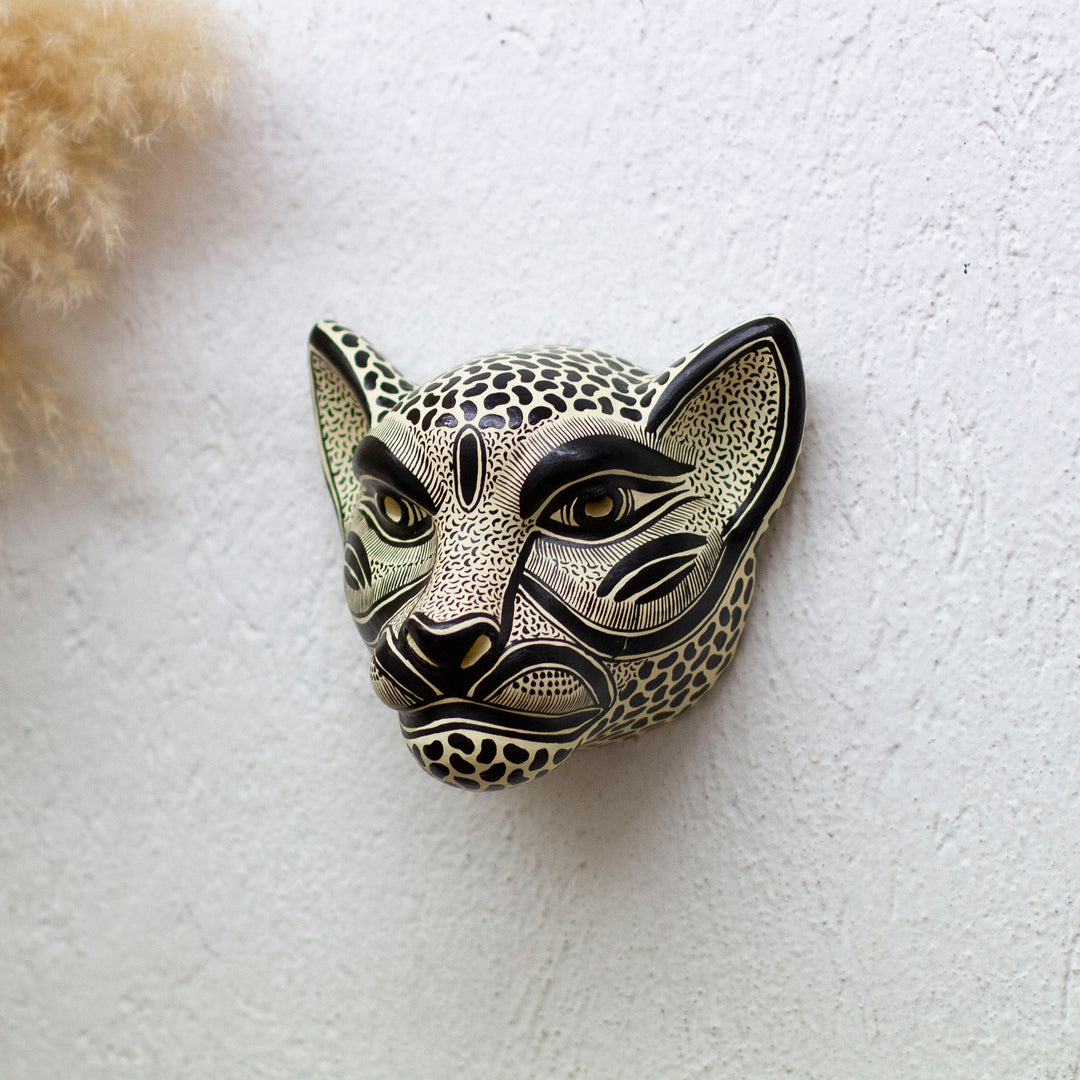 Ceramic Jaguar Mask in Buff from Mexico - Jaguar Beauty