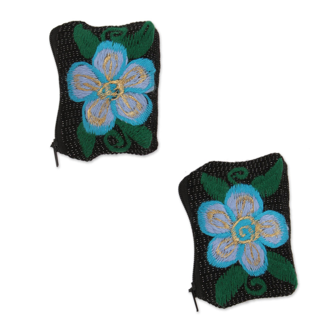 Floral Embroidered Cotton Coin Purses from Mexico (Pair) - Summer Morning