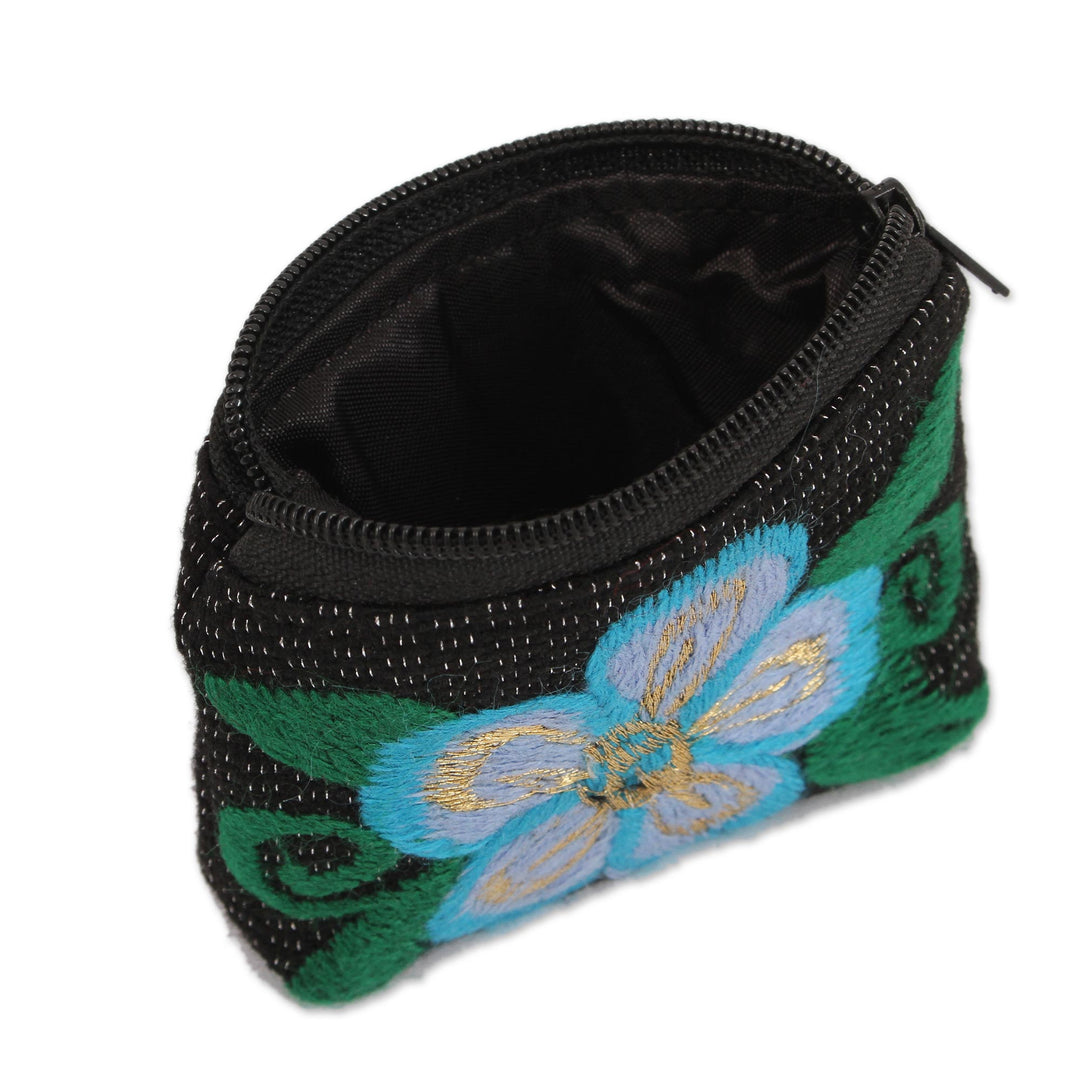 Floral Embroidered Cotton Coin Purses from Mexico (Pair) - Summer Morning