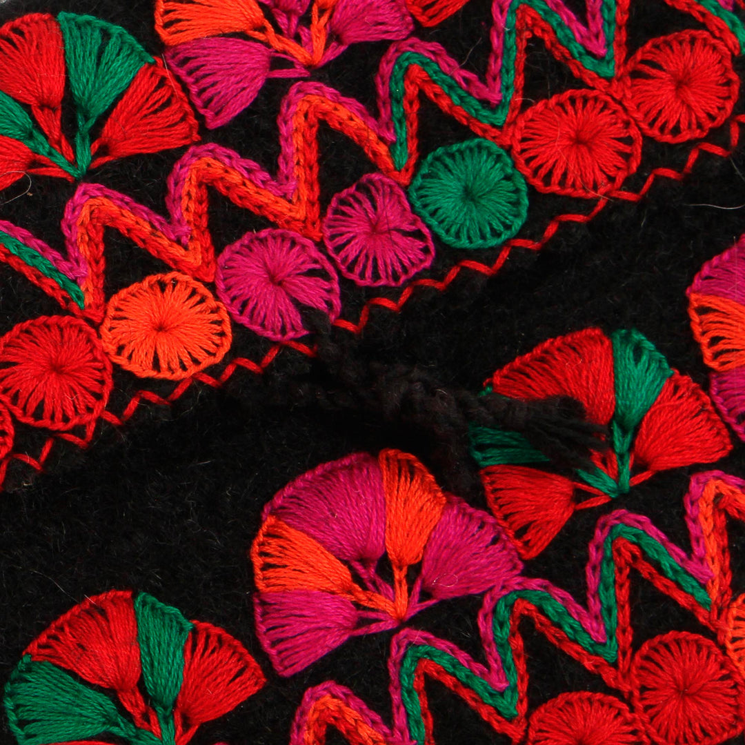 Artisan Crafted Cotton-Embroidered Wool Sling from Mexico - Sweet Black