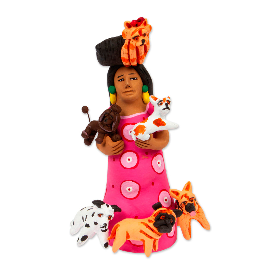 Hand-Painted Ceramic Sculpture of a Woman with Dogs - Woman with Dogs