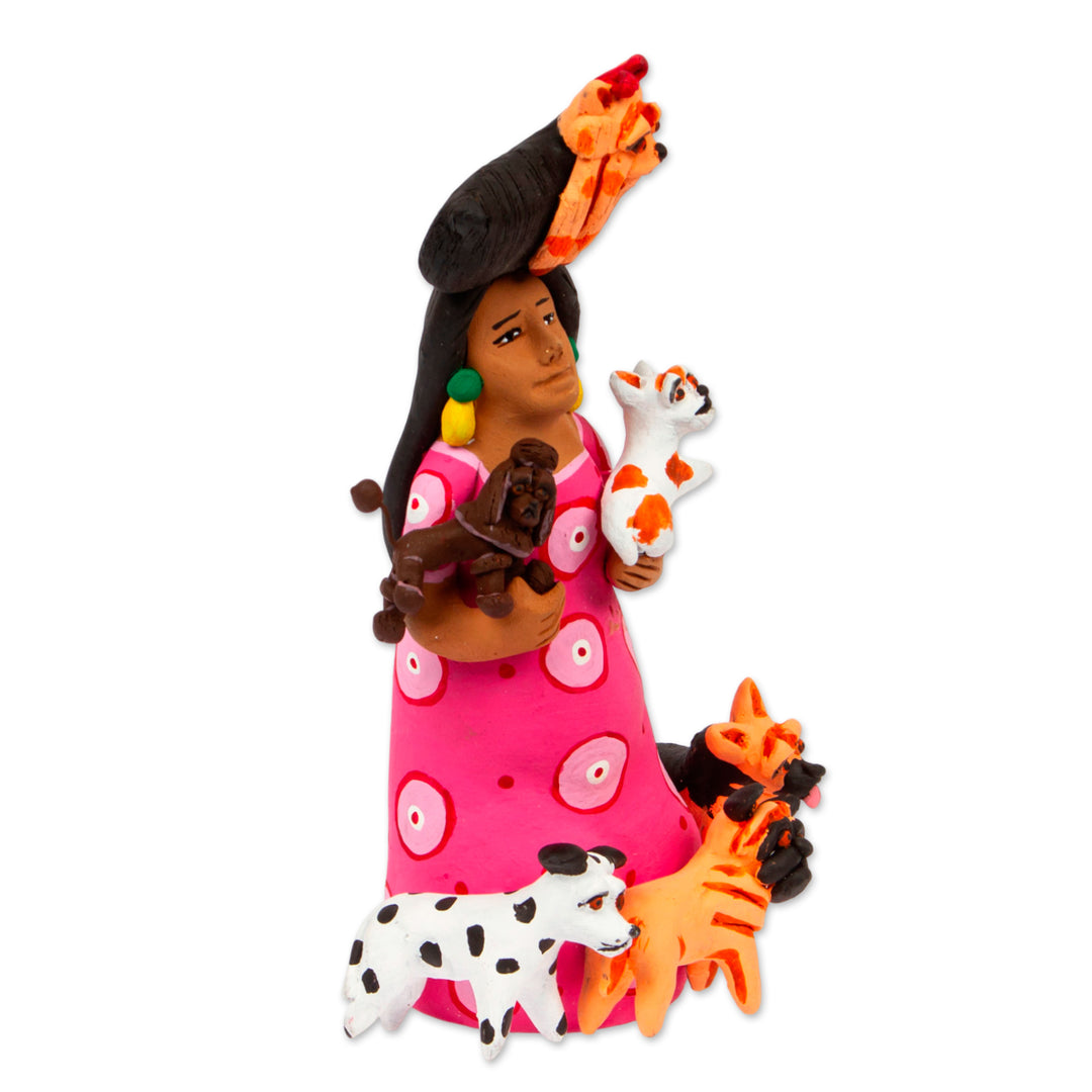 Hand-Painted Ceramic Sculpture of a Woman with Dogs - Woman with Dogs