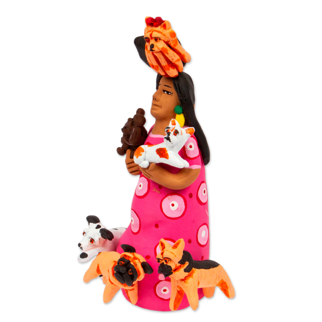 Hand-Painted Ceramic Sculpture of a Woman with Dogs - Woman with Dogs