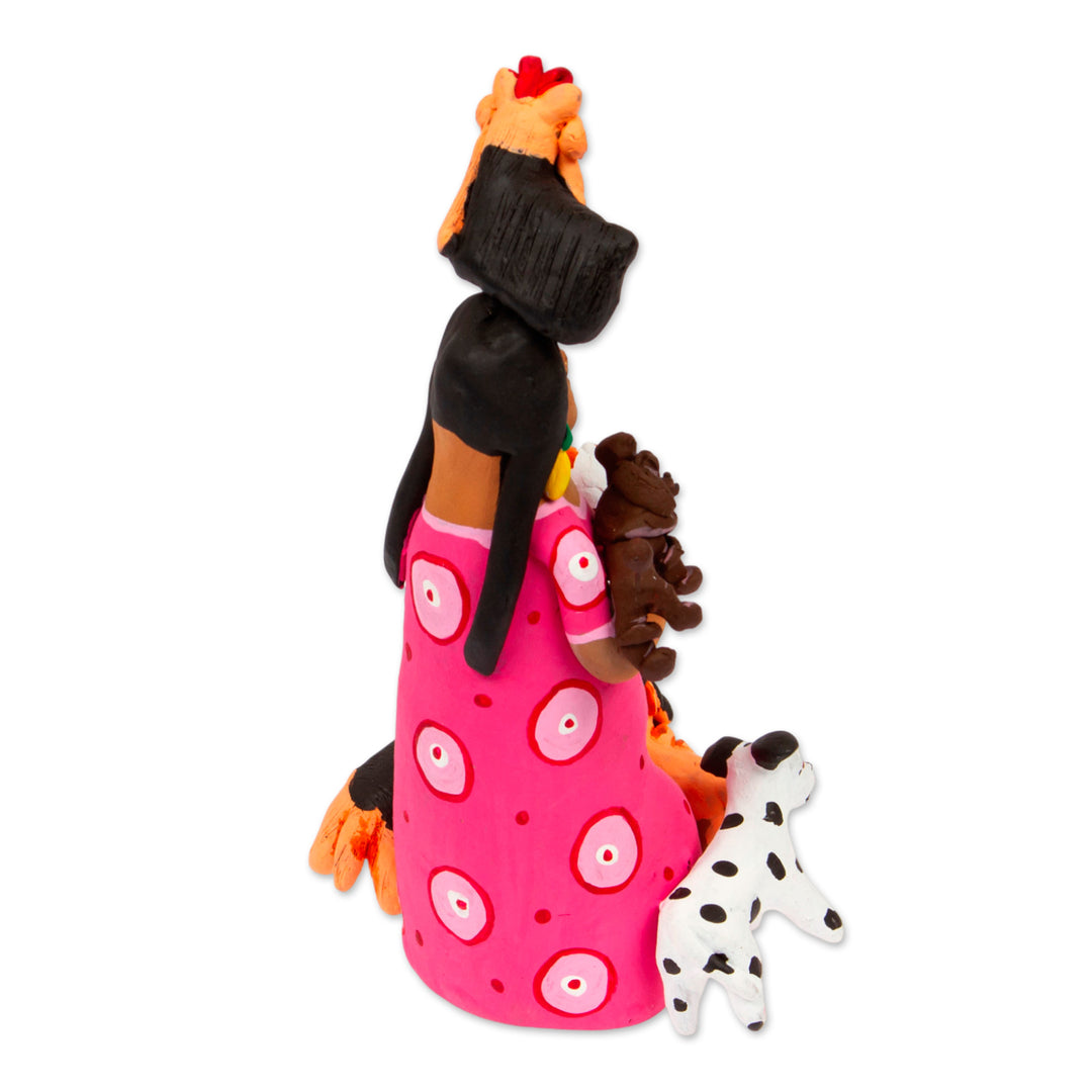 Hand-Painted Ceramic Sculpture of a Woman with Dogs - Woman with Dogs