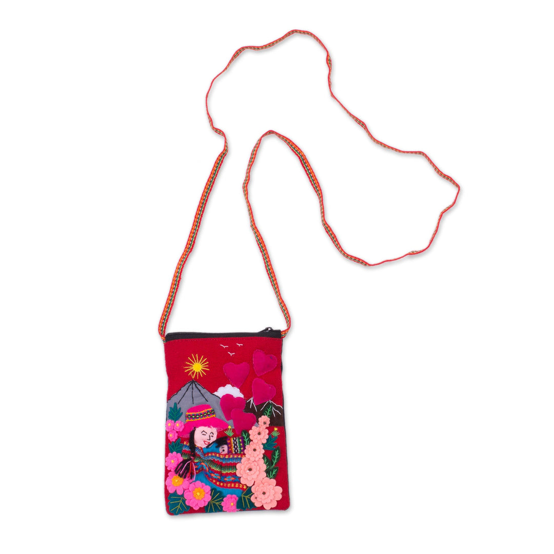 Handcrafted Arpillera Cotton Blend Cell Phone Bag from Peru - Mama of the Andes