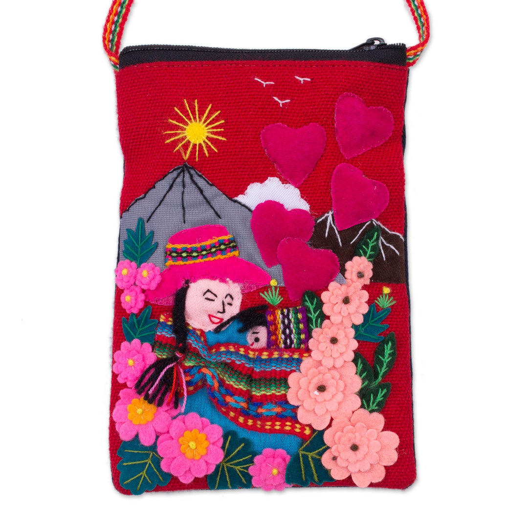 Handcrafted Arpillera Cotton Blend Cell Phone Bag from Peru - Mama of the Andes