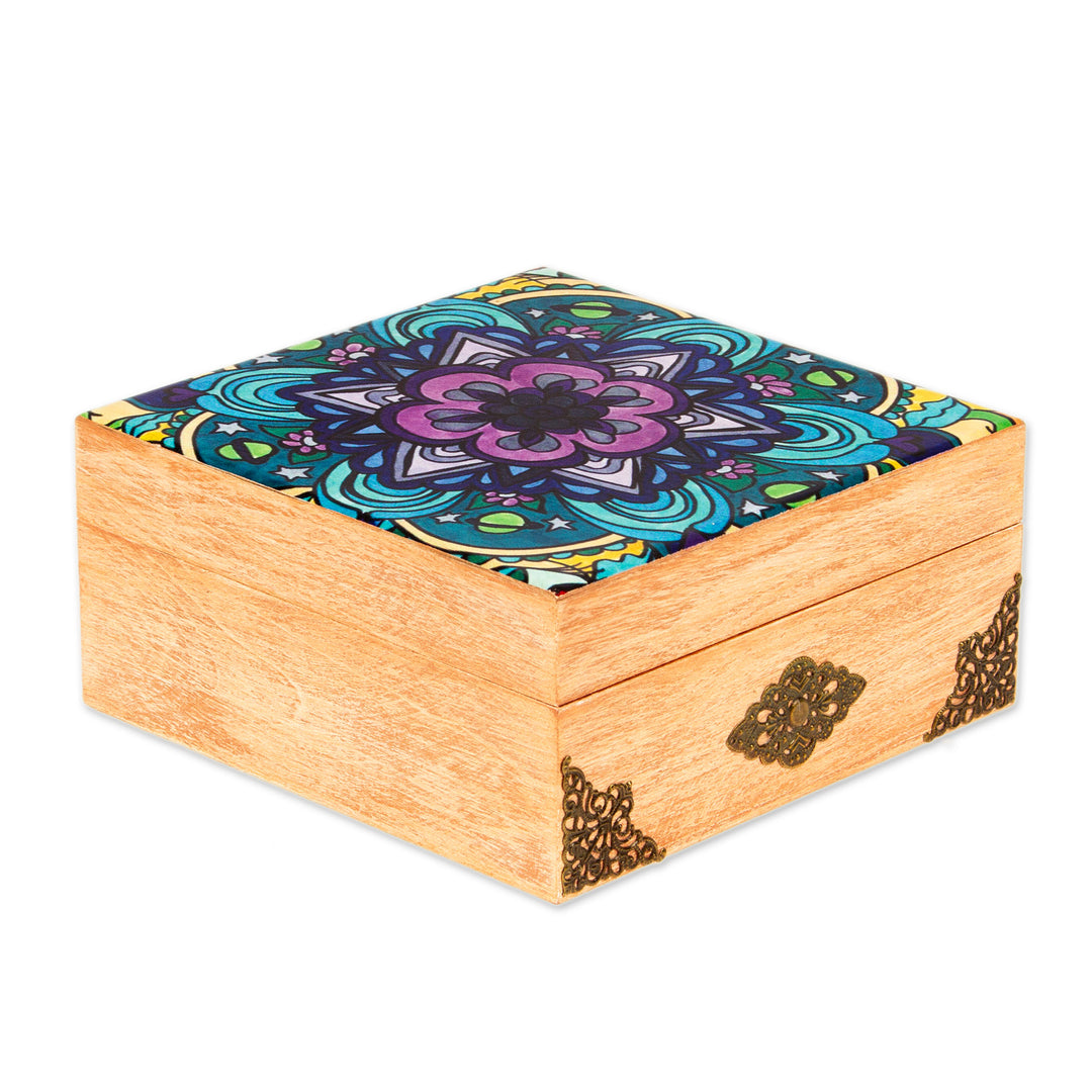 Mandala Motif Decoupage Wood Decorative Box from Mexico - Cosmic Mandala