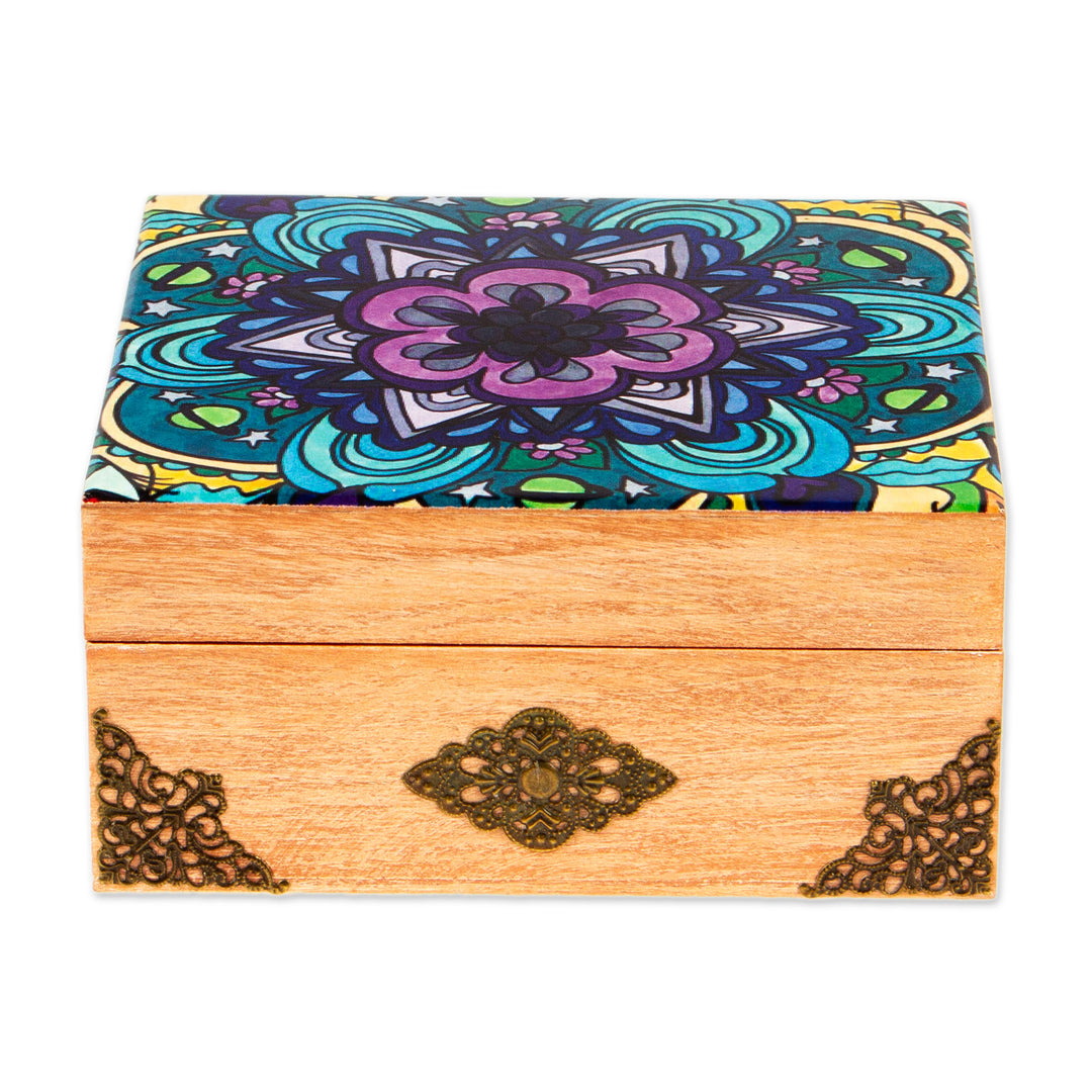 Mandala Motif Decoupage Wood Decorative Box from Mexico - Cosmic Mandala