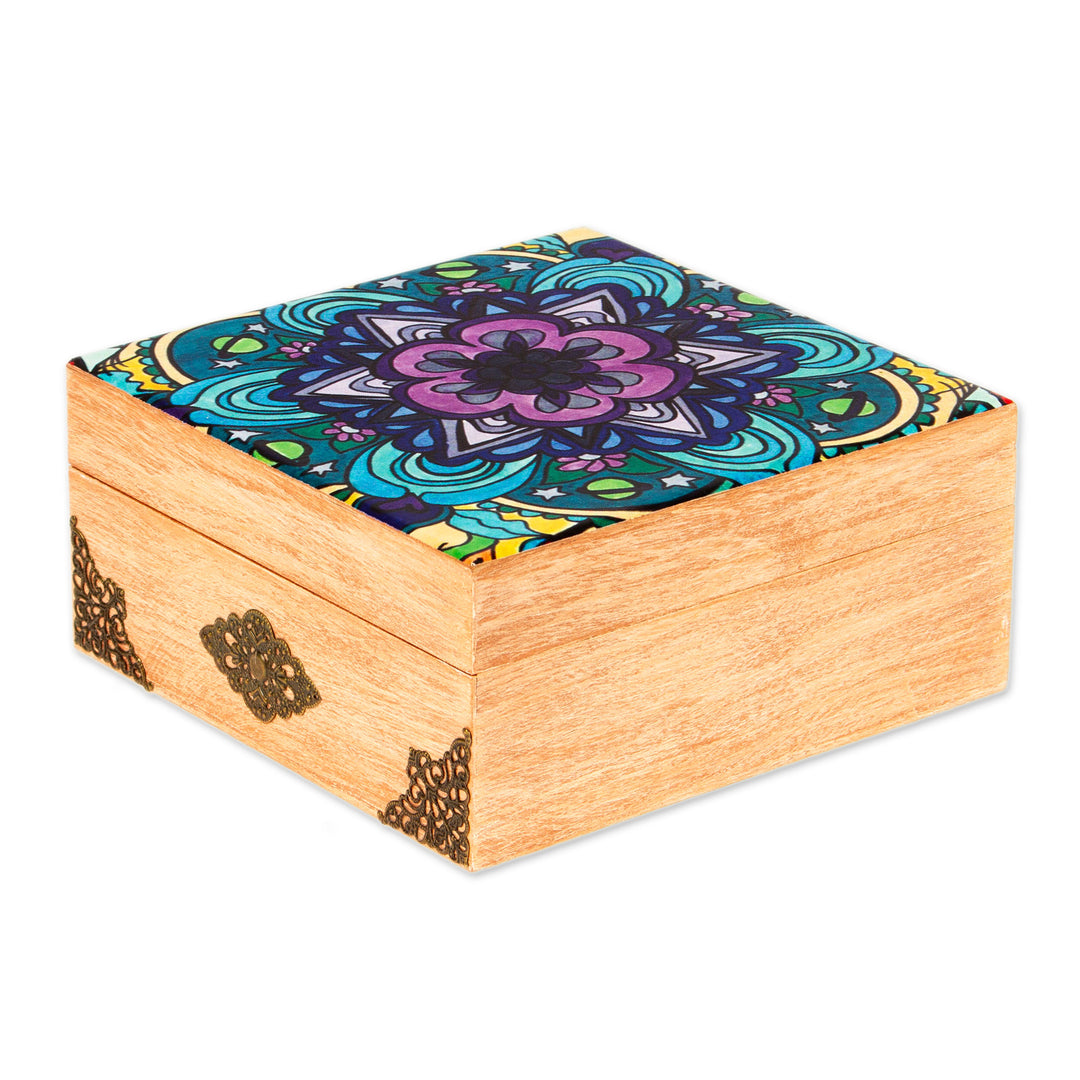 Mandala Motif Decoupage Wood Decorative Box from Mexico - Cosmic Mandala