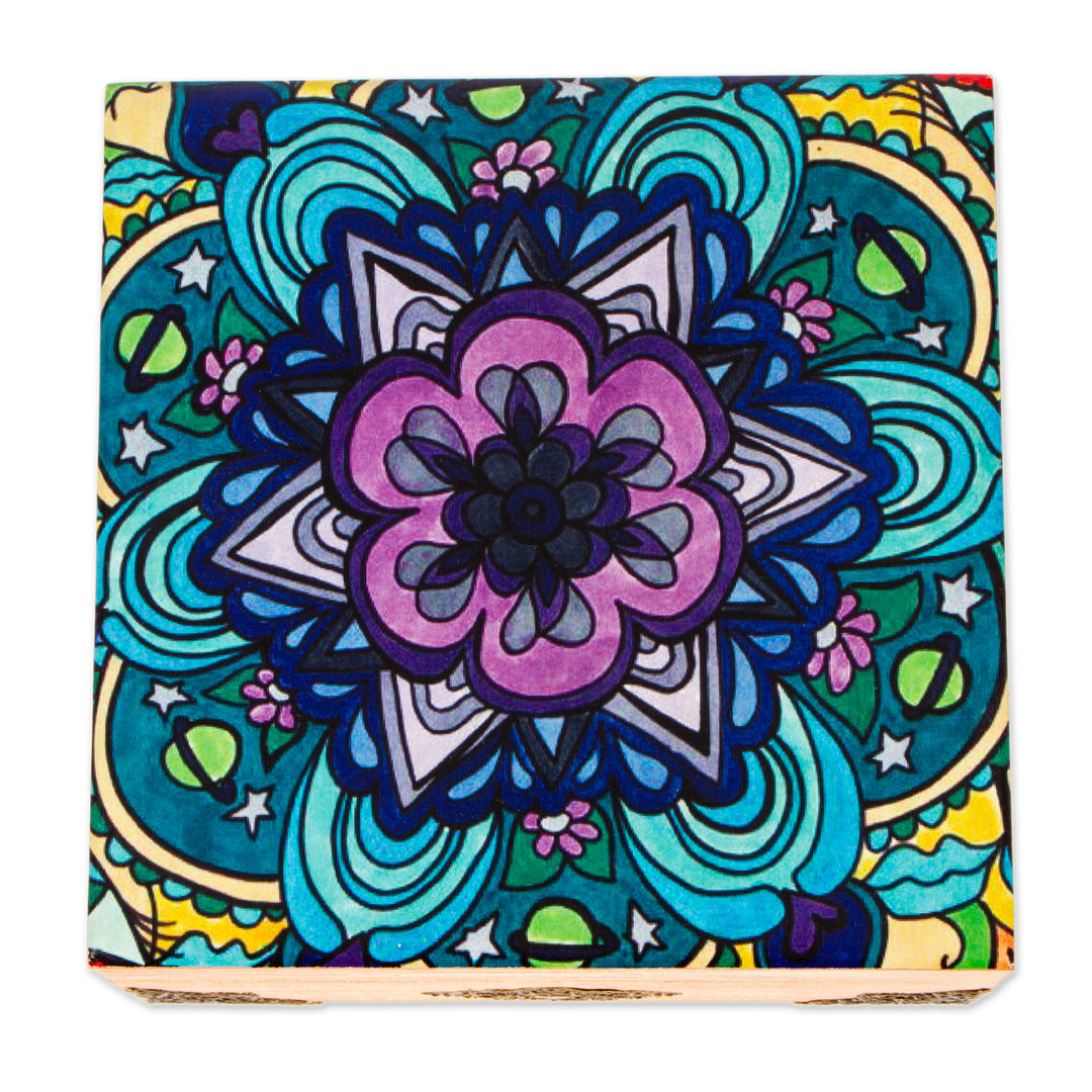 Mandala Motif Decoupage Wood Decorative Box from Mexico - Cosmic Mandala