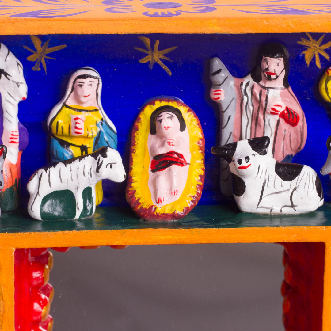 Retablo-Style Nativity Wood Wall Mirror from Peru - Ayacucho Birth