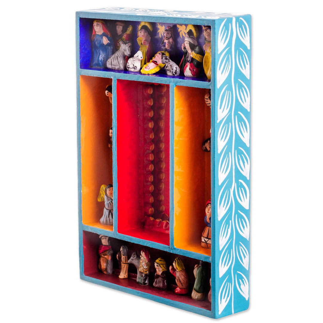 Nativity-Themed Wood and Ceramic Wall Mirror from Peru - Nativity Reflection