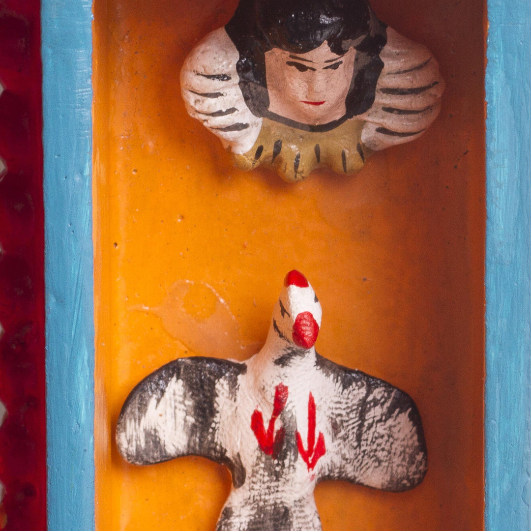 Nativity-Themed Wood and Ceramic Wall Mirror from Peru - Nativity Reflection