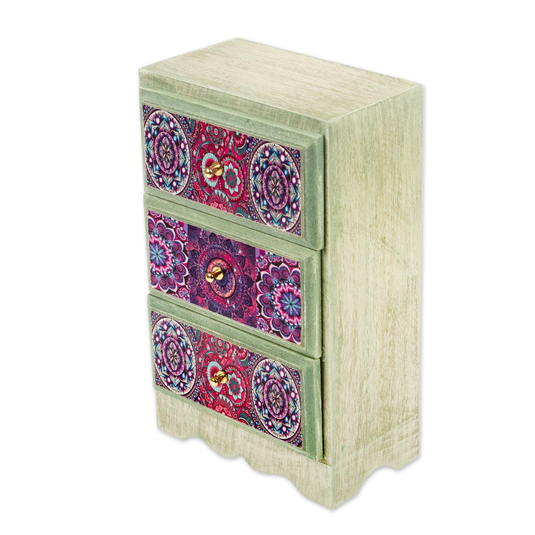 Mandala Decoupage Wood Jewelry Chest from Mexico - Mandala Keeper