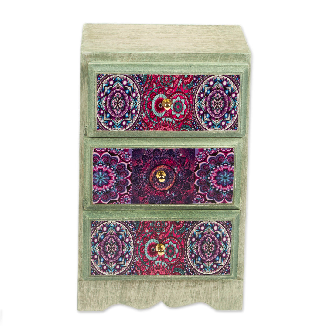Mandala Decoupage Wood Jewelry Chest from Mexico - Mandala Keeper