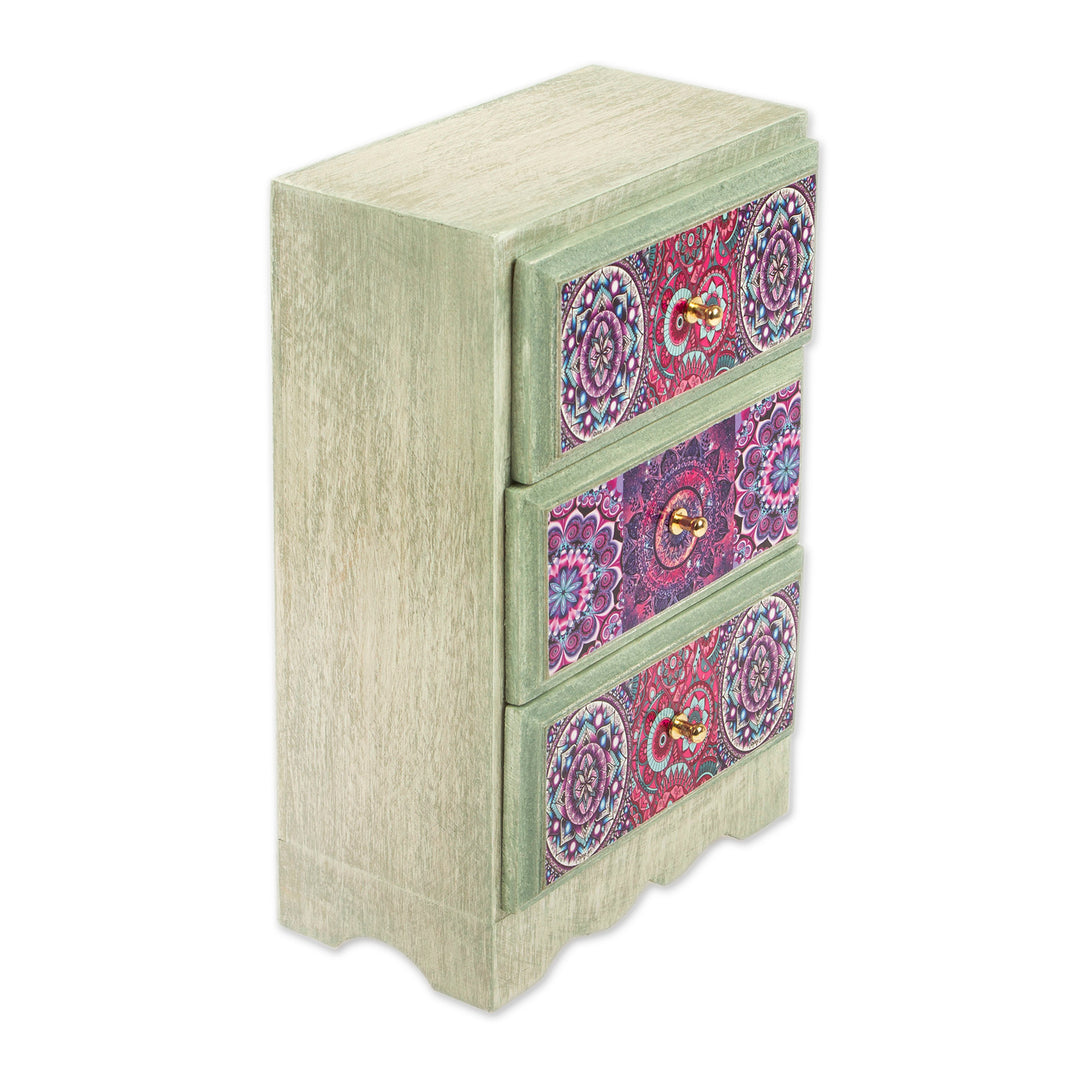 Mandala Decoupage Wood Jewelry Chest from Mexico - Mandala Keeper